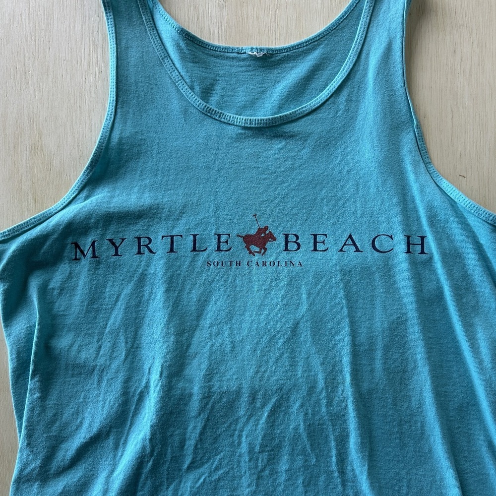 Vintage Myrtle Beach Mens Medium Blue South Carolina Sleeveless Tank Tee T-Shirt